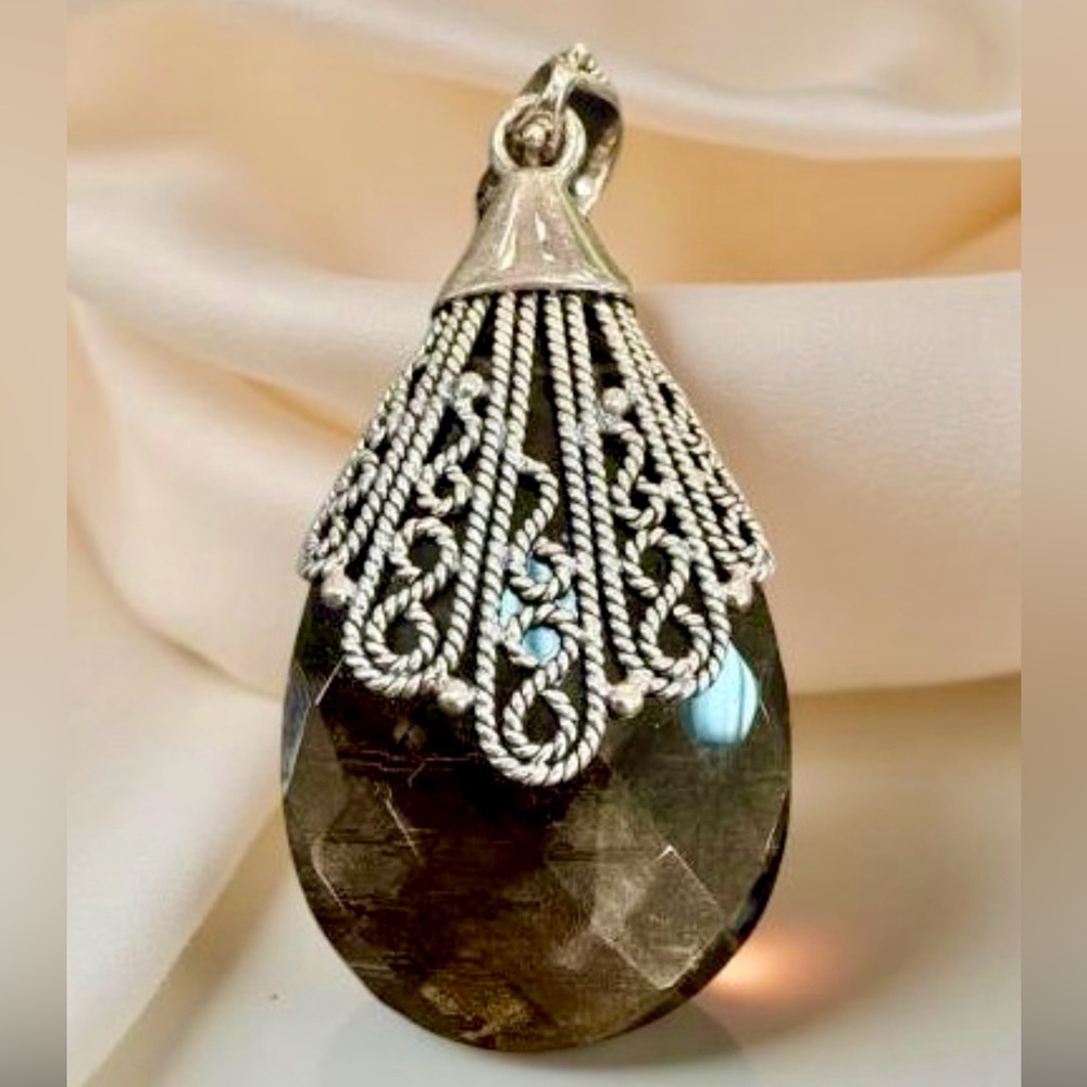 Doug Paulus Tear Drop Faceted Smoky Quartz Sterling Silver 925 Pendant